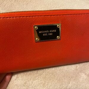 Large Michael Kors Bold Red/Orange Zip Wallet
